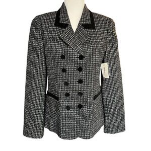NWT Vintage Worthington Tweed Blazer Jacket Black Velvet Houndstooth Size 4